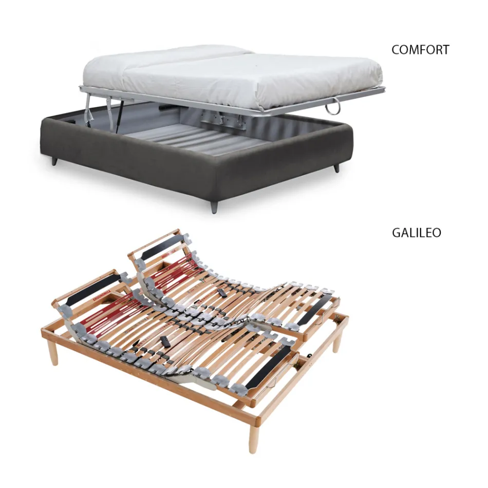 Cama doble con cabecero en ecopiel o tejido Made in Italy - Buddy Viadurini