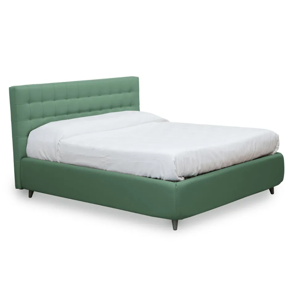 Cama doble con cabecero en ecopiel o tejido Made in Italy - Buddy Viadurini
