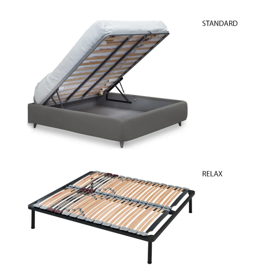 Cama doble con cabecero en ecopiel o tejido Made in Italy - Buddy Viadurini