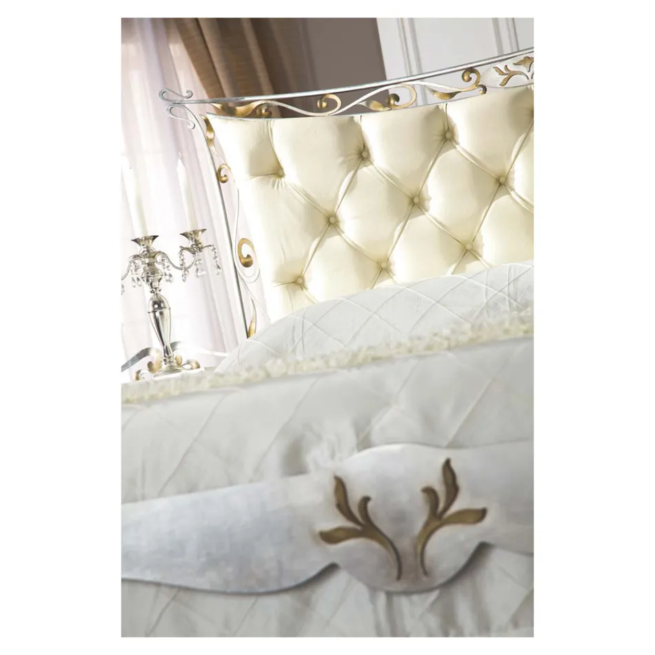 Cama Doble Estilo Clásico en Hierro y Cuero Made in Italy - King Viadurini