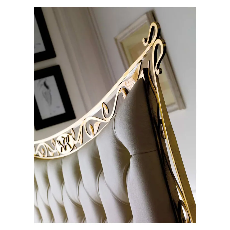 Cama Doble Estilo Clásico en Hierro y Cuero Made in Italy - King Viadurini