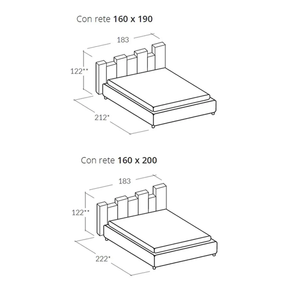 Cama doble de diseño tapizado moderno de alta calidad en azul o gris - Kenzo Viadurini