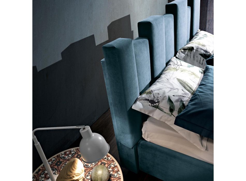 Cama doble de diseño moderno tapizada en azul o gris de alta calidad - Kenzo Viadurini