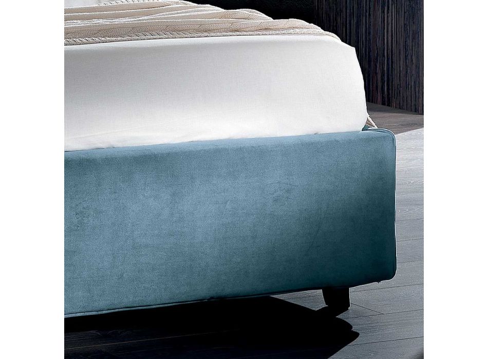 Cama doble de diseño moderno tapizada en azul o gris de alta calidad - Kenzo Viadurini