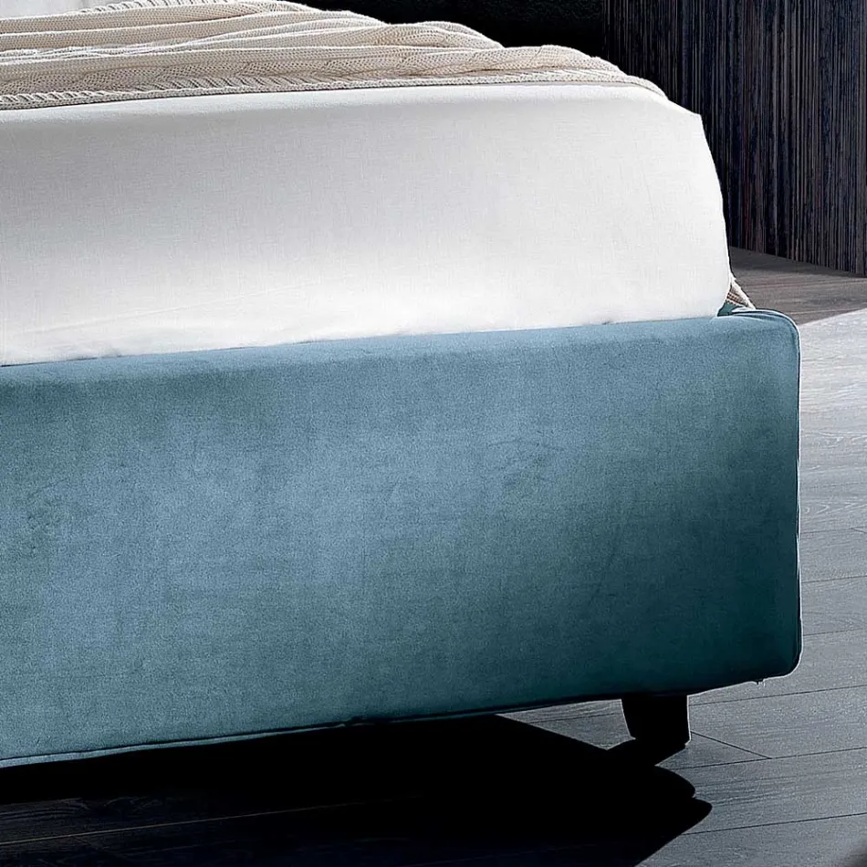 Cama doble de diseño tapizado moderno de alta calidad en azul o gris - Kenzo Viadurini