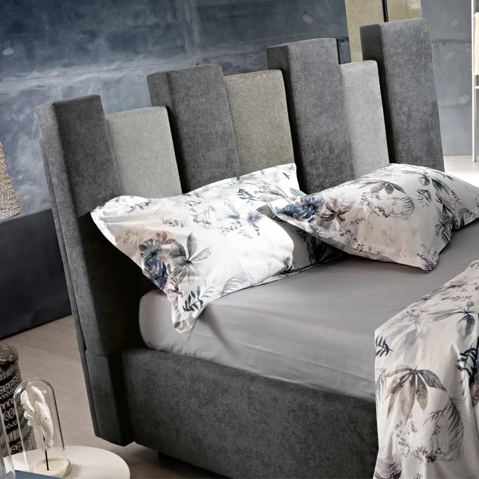 Cama doble de diseño tapizado moderno de alta calidad en azul o gris - Kenzo Viadurini