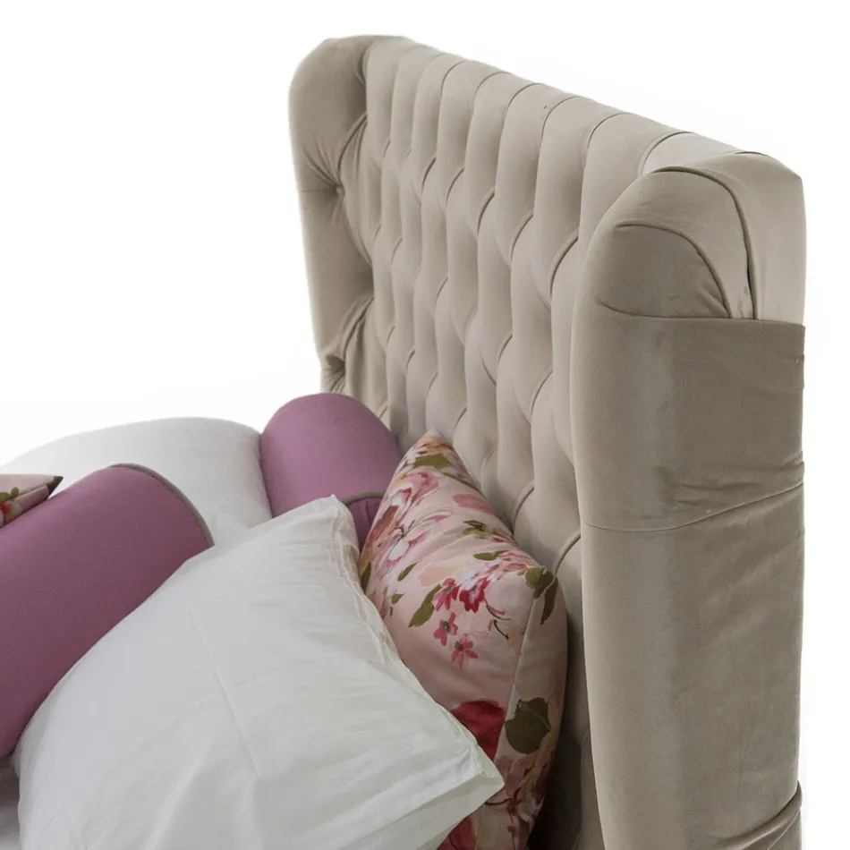 Cama doble de lujo con cajón y cabecero capitoné Made in Italy - Papero Viadurini