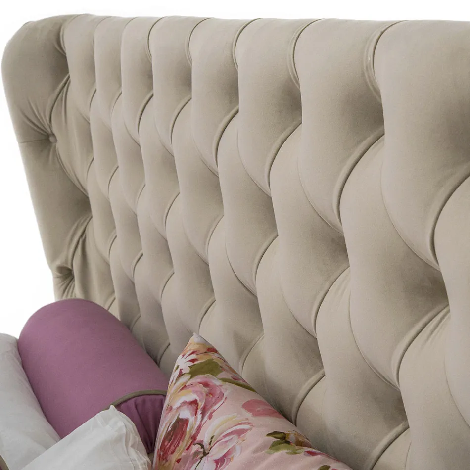 Cama doble de lujo con cajón y cabecero capitoné Made in Italy - Papero Viadurini