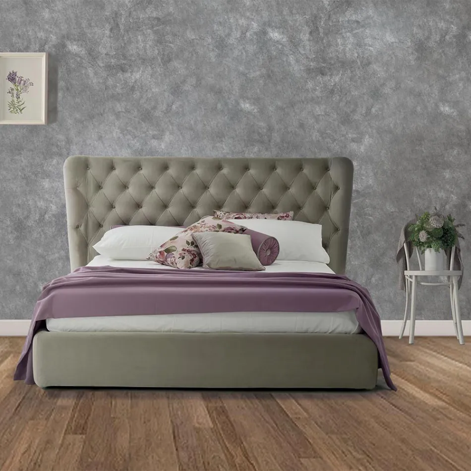 Cama doble de lujo con cajón y cabecero capitoné Made in Italy - Papero Viadurini