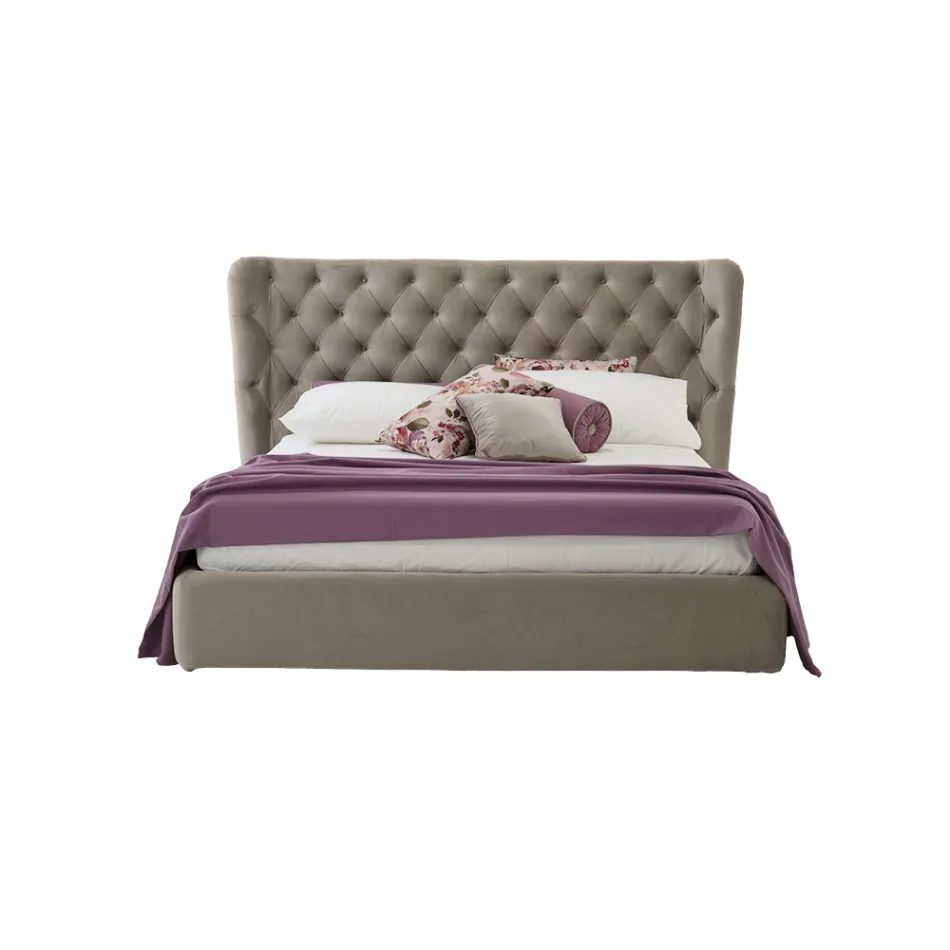 Cama doble de lujo con cajón y cabecero capitoné Made in Italy - Papero Viadurini