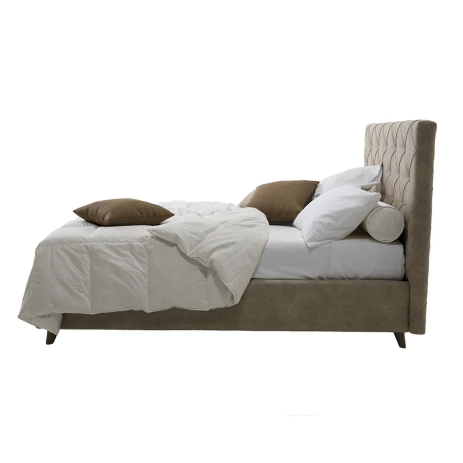 Cama doble tapizada de lujo con caja de almacenamiento Made in Italy - Torn Viadurini