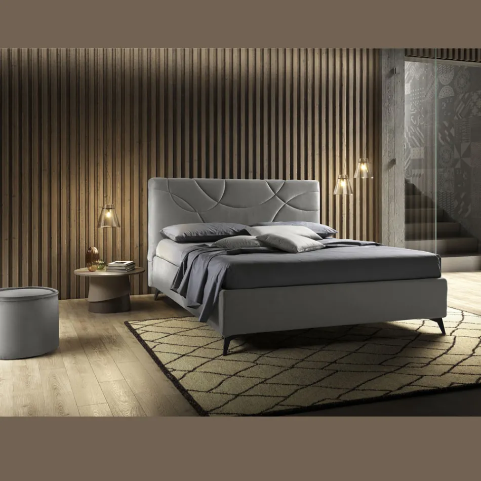 Cama doble tapizada con caja de almacenamiento Made in Italy - Girasol Viadurini