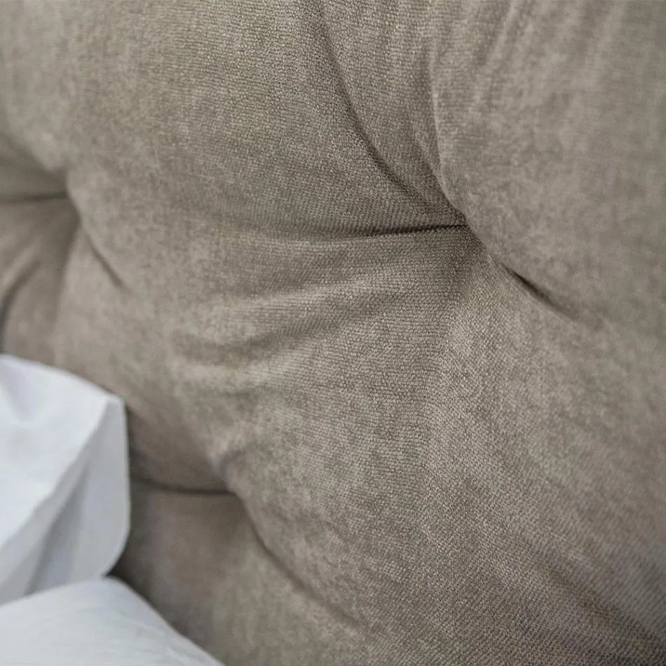 Cama doble tapizada con cajón en ecopiel o tejido made in Italy - Nasello Viadurini