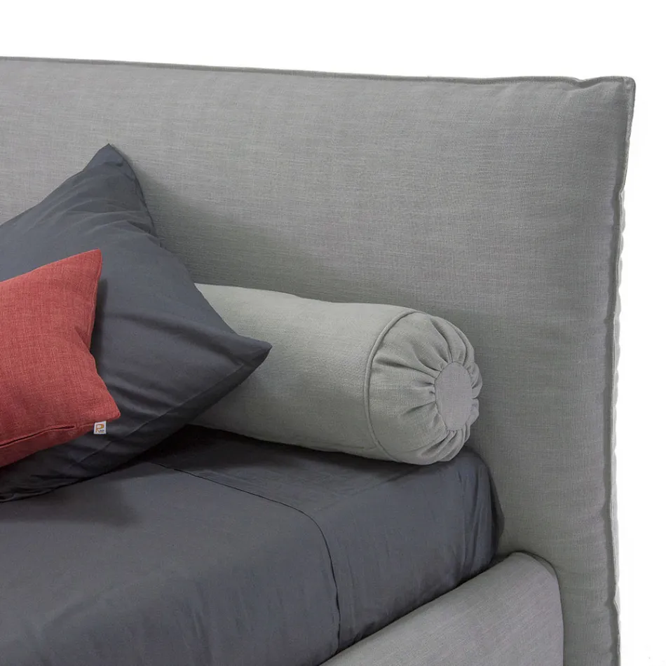 Cama doble tapizada con cajón, tela o ecopiel Made in Italy - Lardino Viadurini