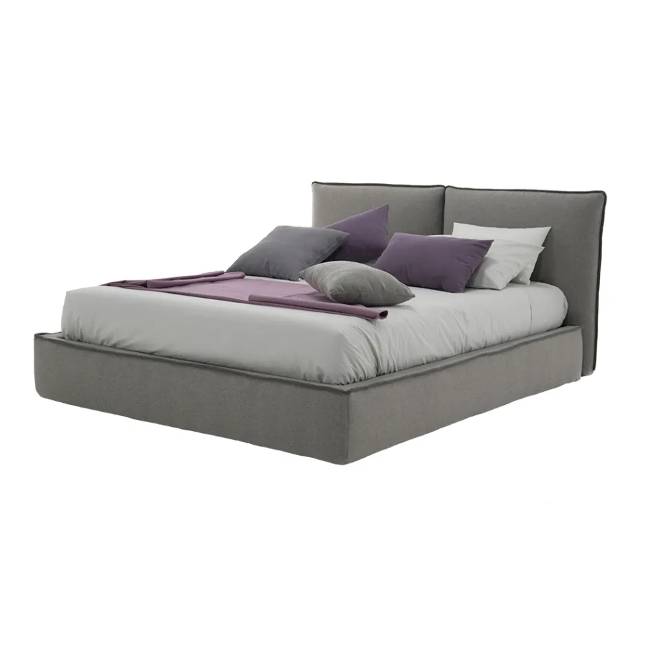 Cama doble tapizada con cómoda en ecopiel o tejido - Notre Dame Viadurini