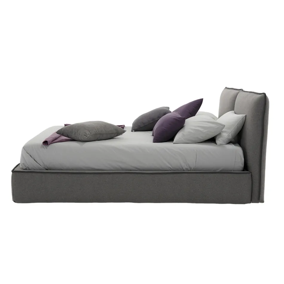 Cama doble tapizada con cómoda en ecopiel o tejido - Notre Dame Viadurini