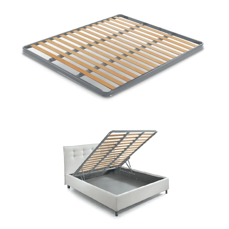 Cama doble tapizada con mueble de almacenamiento de tela - Belle Viadurini