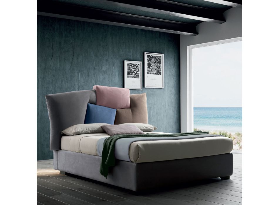 Cama doble tapizada con mueble de almacenamiento de tela - Belle Viadurini