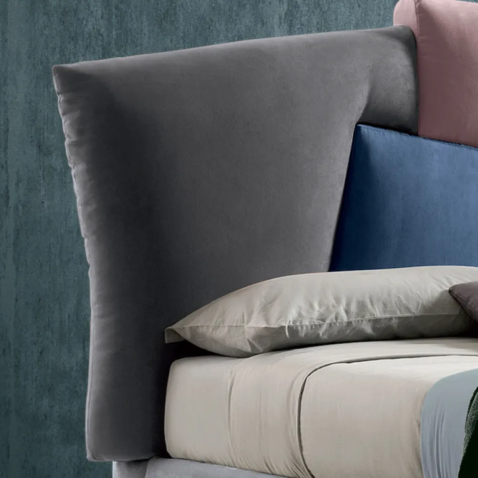 Cama doble tapizada con mueble de almacenamiento de tela - Belle Viadurini