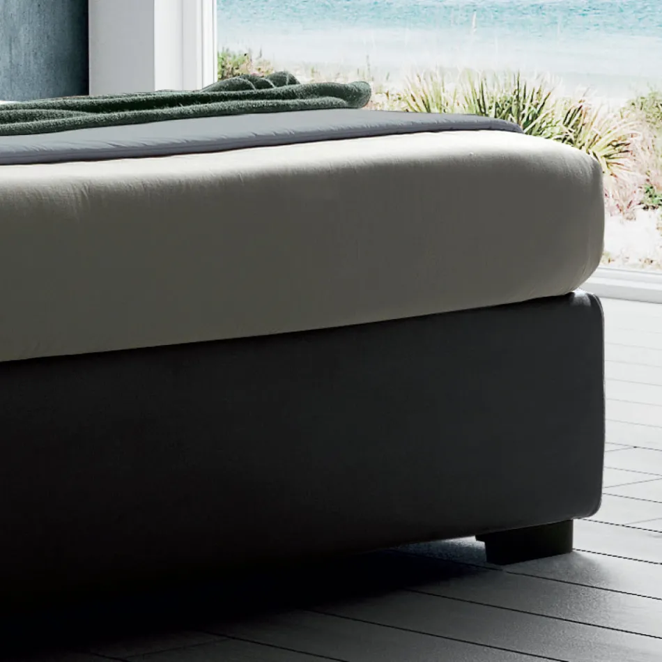 Cama doble tapizada con mueble de almacenamiento de tela - Belle Viadurini