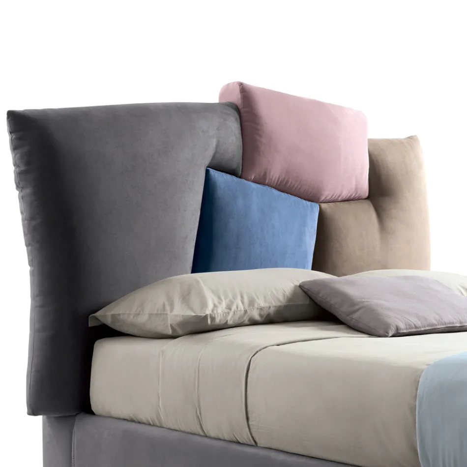 Cama doble tapizada con mueble de almacenamiento de tela - Belle Viadurini