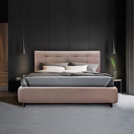 Cama doble tapizada con almacenaje opcional Made in Italy - Akira Viadurini