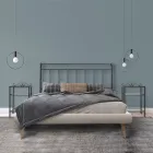 Cama doble tapizada con colchón y 2 mesitas de noche Made in Italy - Rolly Viadurini