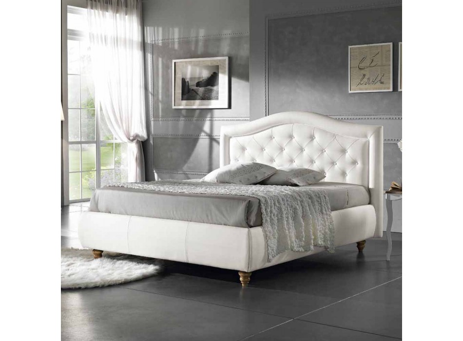 cama doble tapizada en piel sintética con caja de 160x190 / 200 cm Agly Viadurini