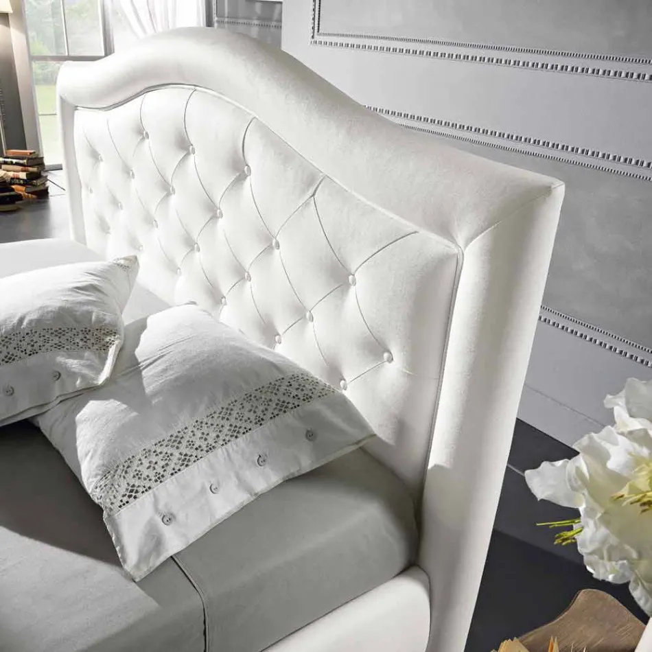 cama doble tapizada en piel sintética con caja de 160x190 / 200 cm Agly Viadurini