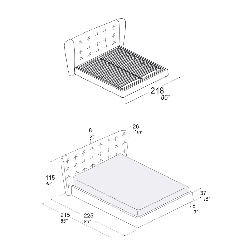 Cama doble tapizada en espuma de poliuretano Made in Italy - Capriccio Viadurini