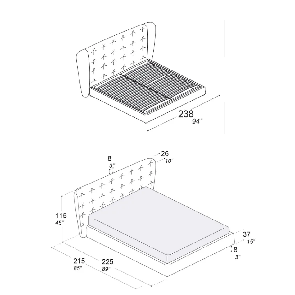 Cama doble tapizada en espuma de poliuretano Made in Italy - Capriccio Viadurini