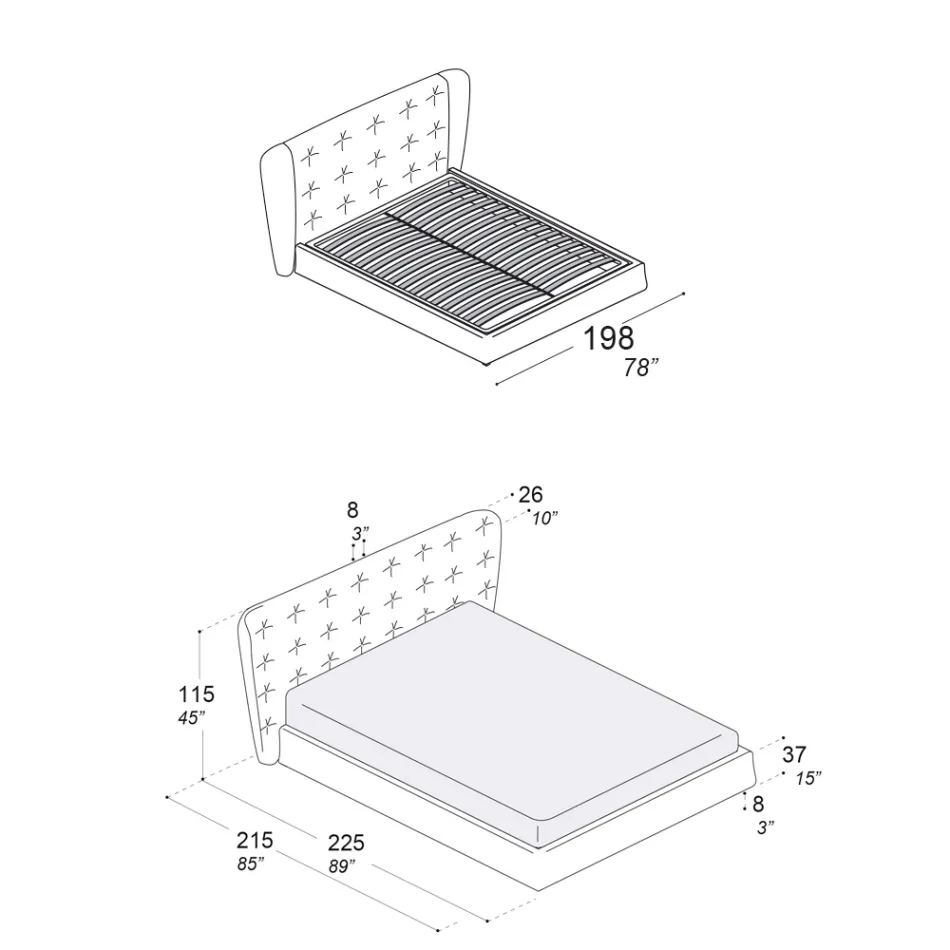 Cama doble tapizada en espuma de poliuretano Made in Italy - Capriccio Viadurini