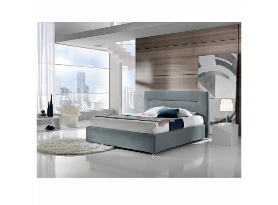 cama doble tapizada contemporánea con la caja de alcanzar un máximo de 160x190 / 200cm Sun Viadurini