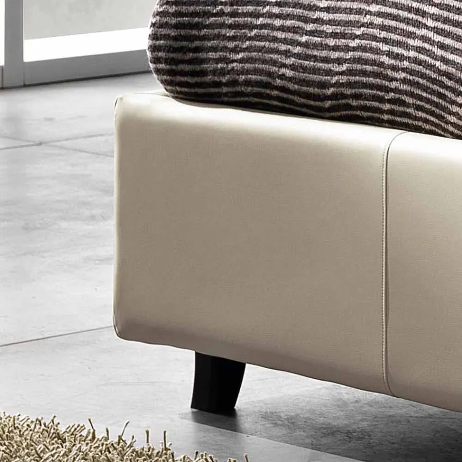 cama doble en la imitación de cuero con la caja de alcanzar un máximo de 160x190 / 200 cm Mia Viadurini