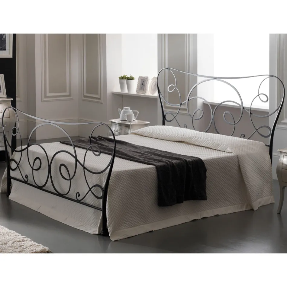 Cama doble de hierro con estribo opcional Made in Italy - Lampo Viadurini
