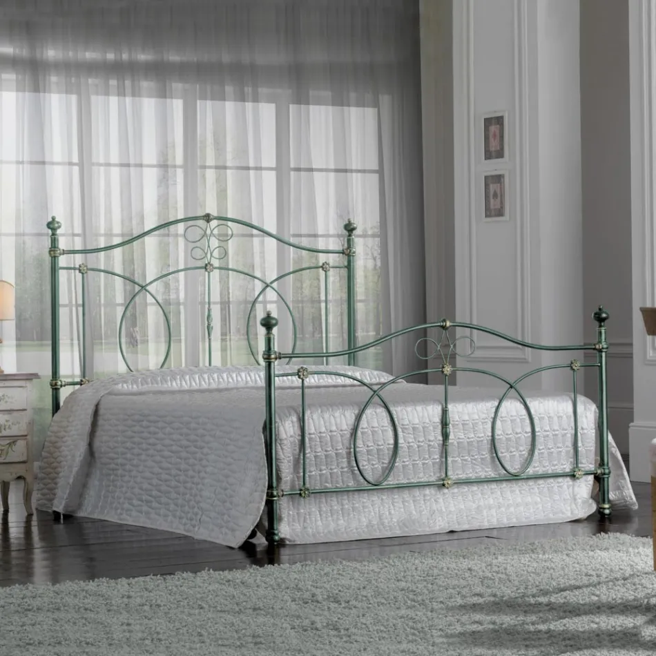 Cama doble en hierro verde o negro Made in Italy - Poldo Viadurini