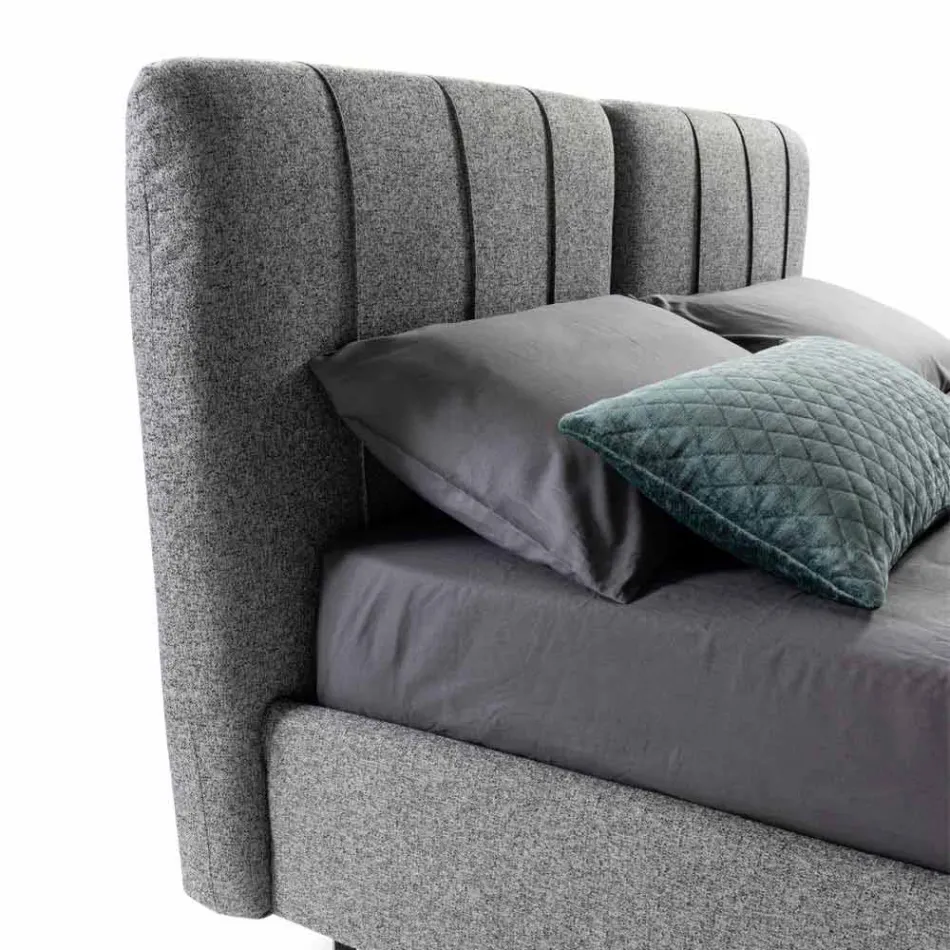 Cama doble de tela con caja y cabecera de rayas Made in Italy - Nives Viadurini