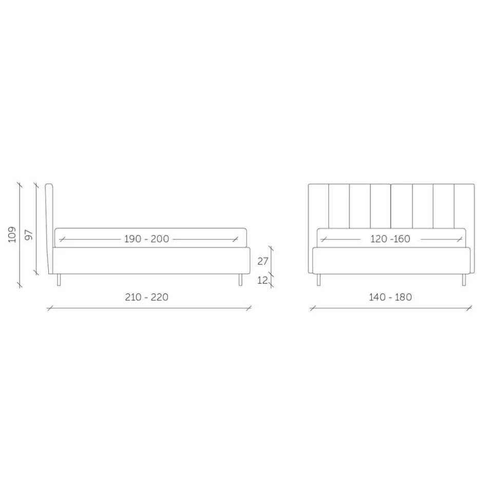 Cama doble de tela con caja y cabecera de rayas Made in Italy - Nives Viadurini