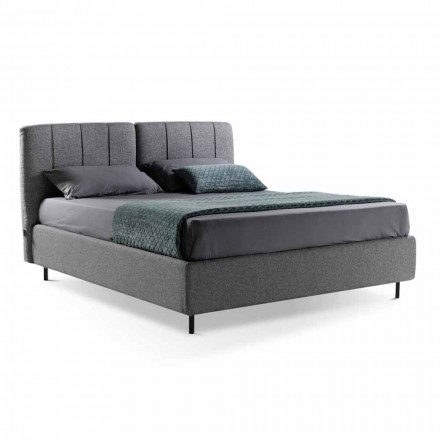 Cama doble de tela con caja y cabecera de rayas Made in Italy - Nives Viadurini