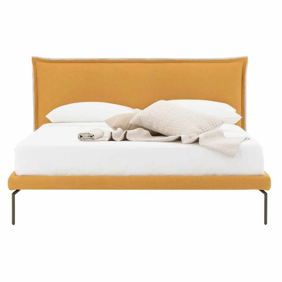 Cama doble de tela con pies metálicos Made in Italy - Glorio Viadurini