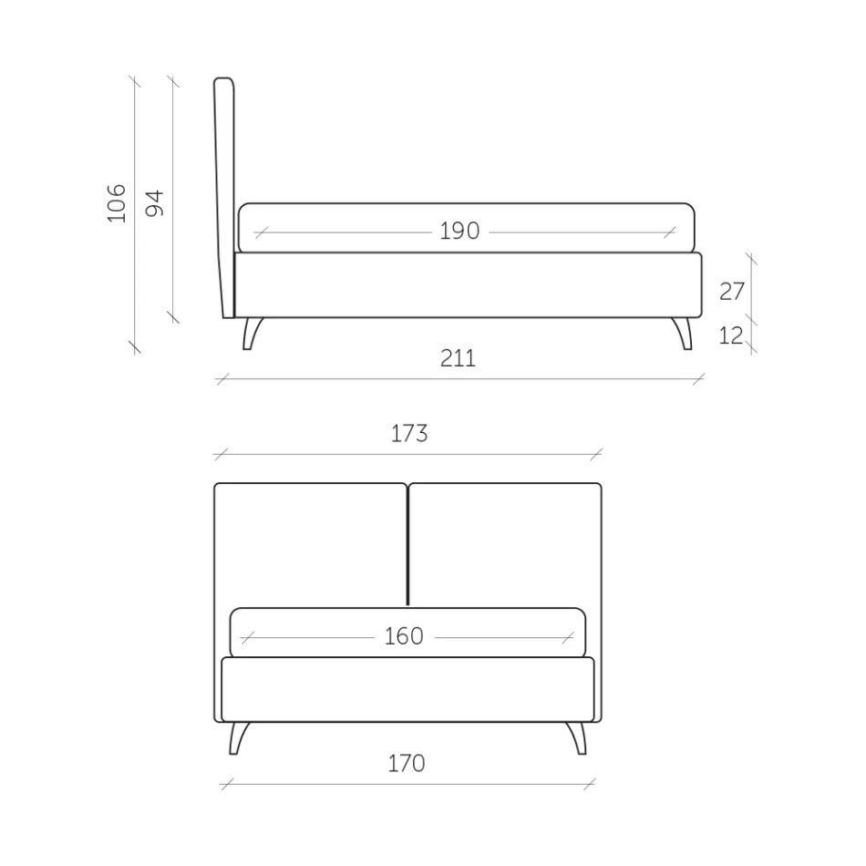 Cama doble de tela o terciopelo con contenedor Made in Italy - Ernesto Viadurini