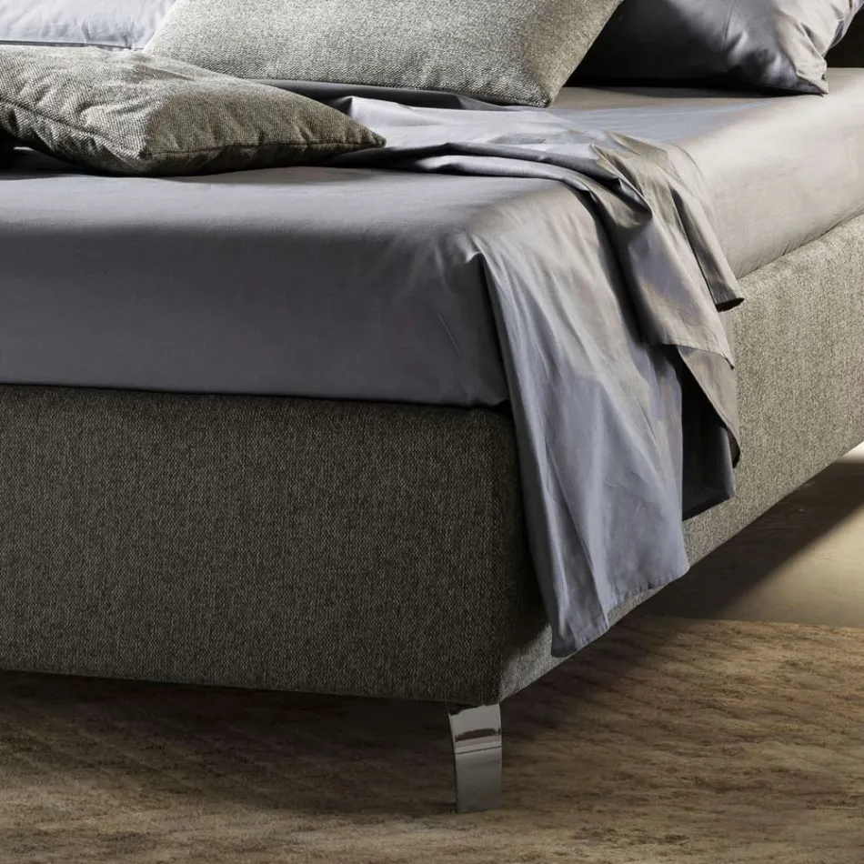 Cama doble de tela o terciopelo con contenedor Made in Italy - Ernesto Viadurini