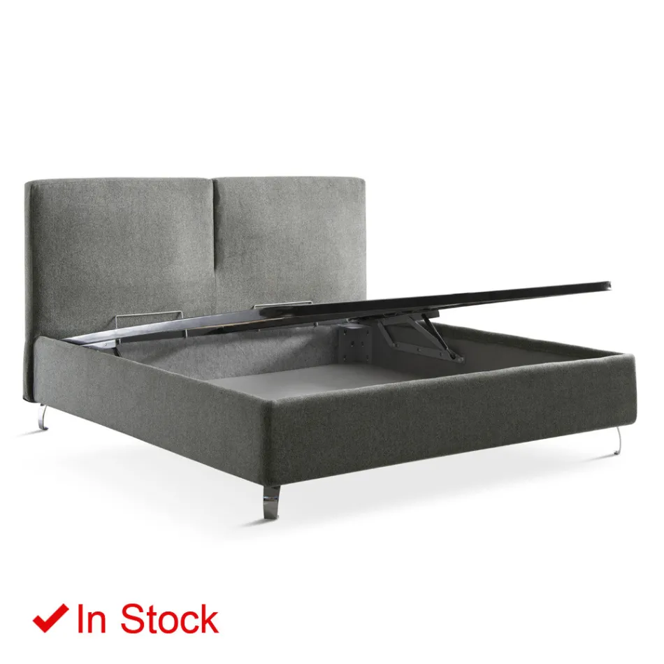 Cama doble de tela o terciopelo con contenedor Made in Italy - Ernesto Viadurini