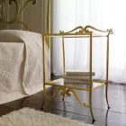 Cama doble de cuero genuino completa con colchón y 2 mesitas de noche - King Viadurini