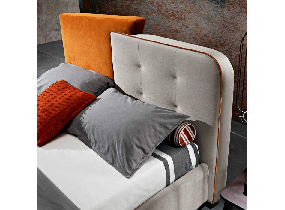 Cama doble de diseño moderno en terciopelo gris y naranja - Plorifon