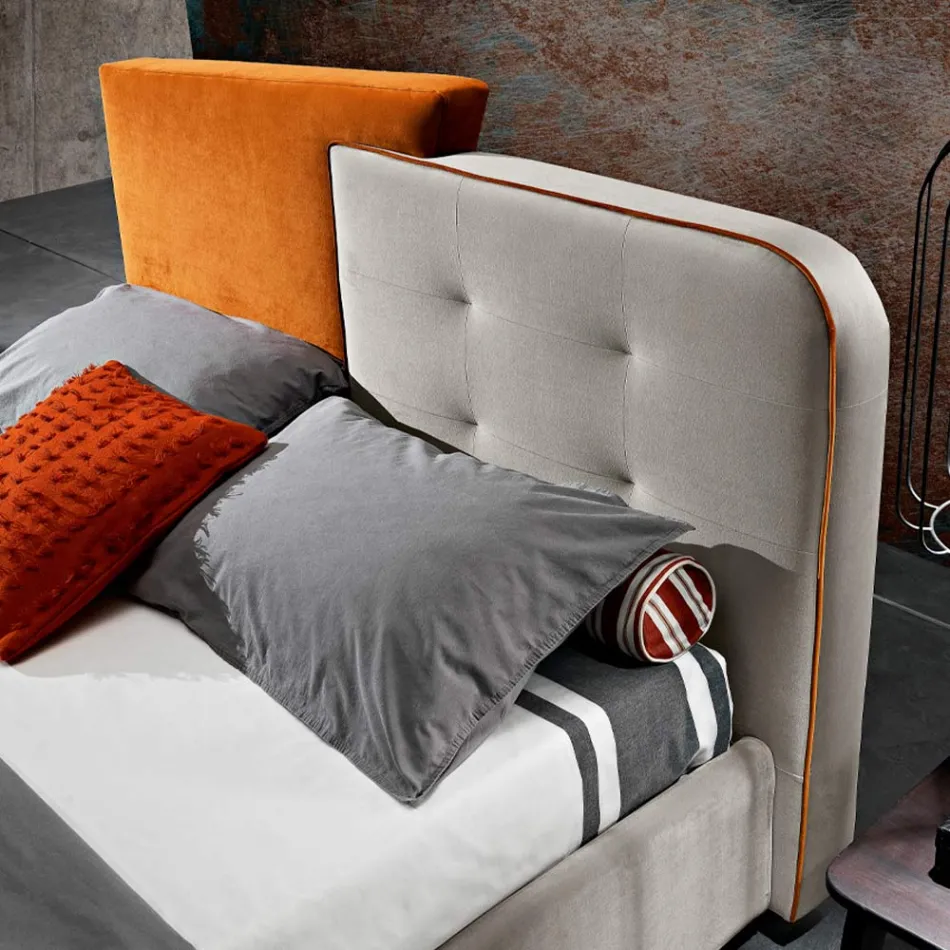 Cama doble de diseño moderno en terciopelo gris y naranja - Plorifon Viadurini