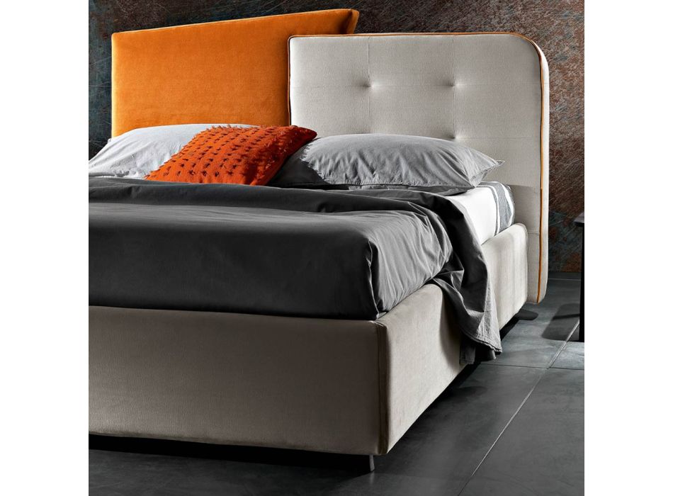 Cama doble de diseño moderno en terciopelo gris y naranja - Plorifon Viadurini