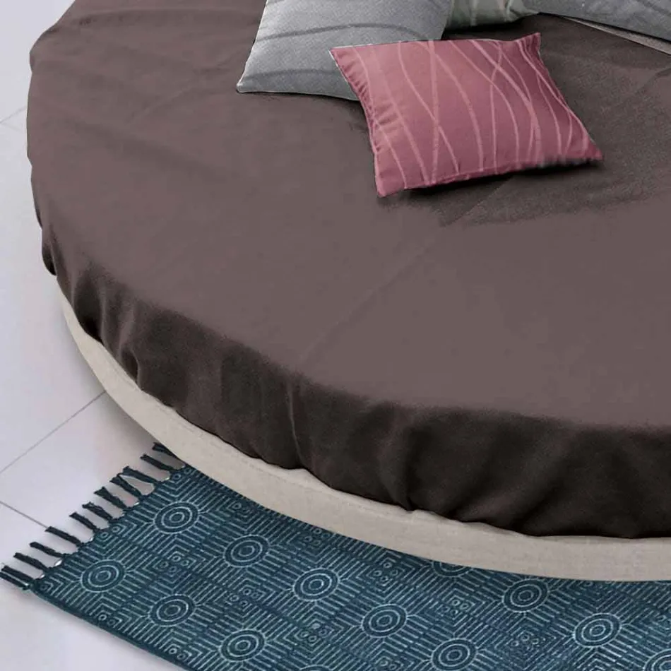 Cama de matrimonio de diseño redondo cubierta con tela Made in Italy - Rello Viadurini