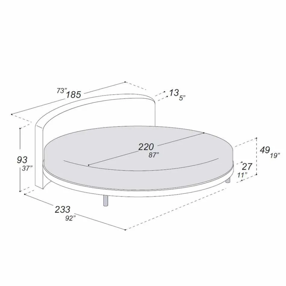 Cama de matrimonio de diseño redondo cubierta con tela Made in Italy - Rello Viadurini