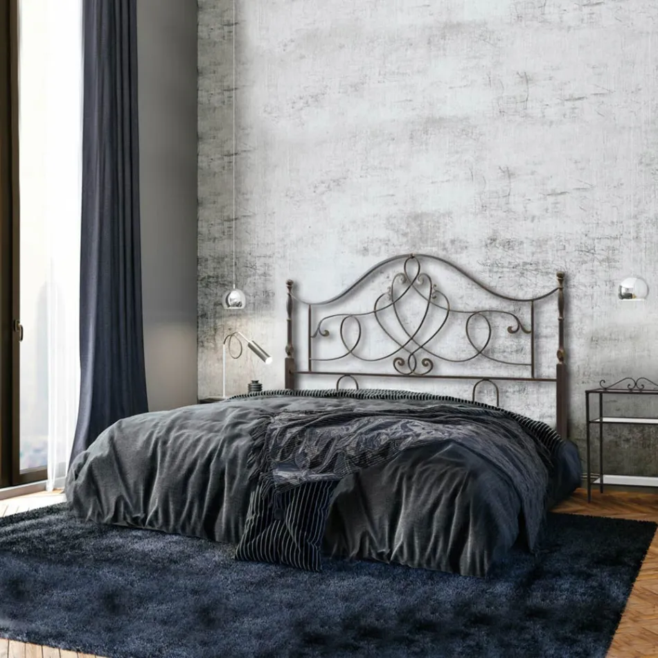 Cabecero De Cama Doble De Hierro Tubular Marrón Antiguo Dorado - Tamaño Viadurini